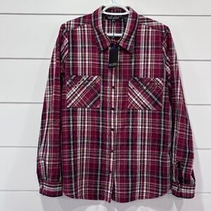 Lady Dutch NWT snap closure plaid fitted shirt with pocket embellishments sz XL
